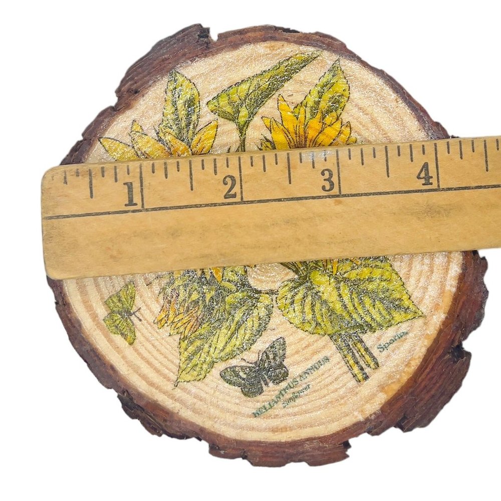 Wood Coasters Decoupaged Art with Yellow Sunflowers and Vintage Truck Napkins - Picture 9 of 12